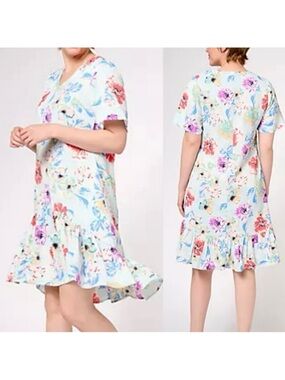 Tolani X Anthropologie Iggy V Neck Floral Print Midi Dress Ruffle Flounce Hem